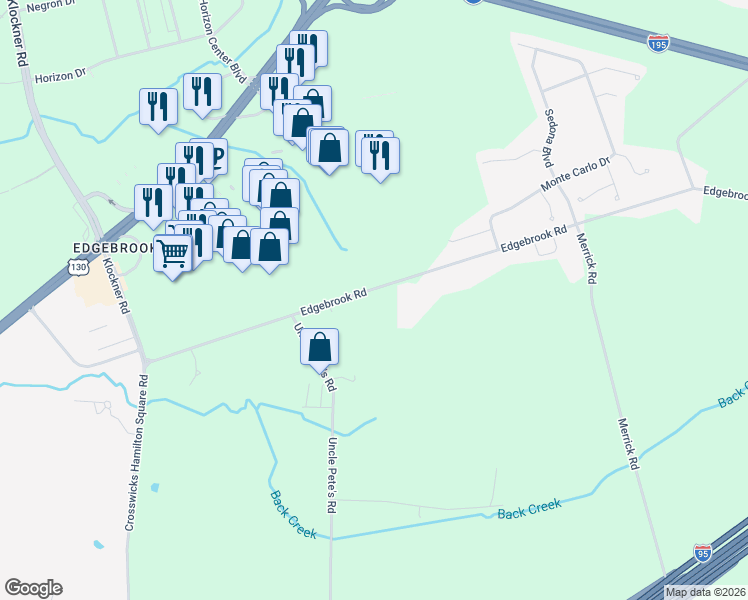 map of restaurants, bars, coffee shops, grocery stores, and more near 115 Edgebrook Road in Trenton