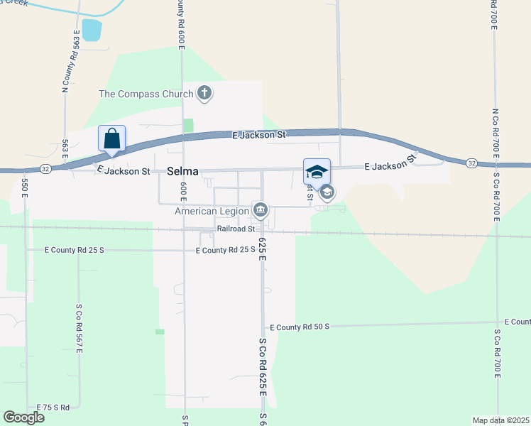 map of restaurants, bars, coffee shops, grocery stores, and more near 9801 East Muncie Street in Selma