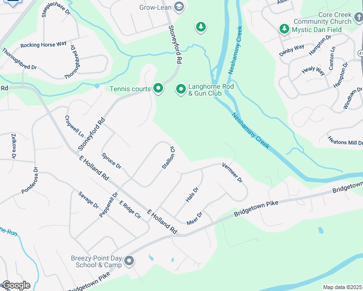 map of restaurants, bars, coffee shops, grocery stores, and more near 60 Stallion Circle in Langhorne