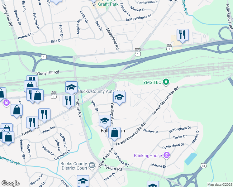 map of restaurants, bars, coffee shops, grocery stores, and more near 280 North Pennsylvania Avenue in Morrisville