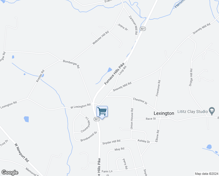 map of restaurants, bars, coffee shops, grocery stores, and more near 30 Loop Road in Lititz