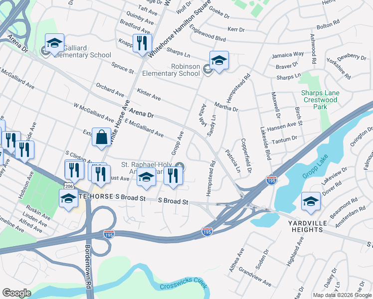map of restaurants, bars, coffee shops, grocery stores, and more near 231 Gropp Avenue in Hamilton Township