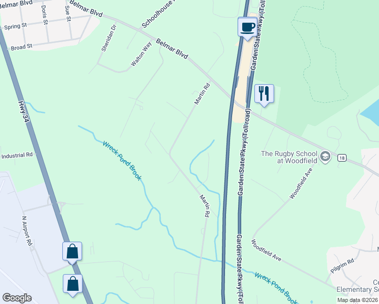 map of restaurants, bars, coffee shops, grocery stores, and more near 1634 Martin Rd in Wall Township