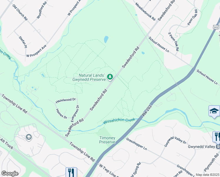 map of restaurants, bars, coffee shops, grocery stores, and more near 512 Swedesford Road in Ambler