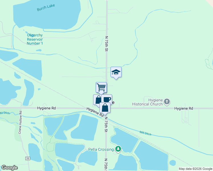 map of restaurants, bars, coffee shops, grocery stores, and more near 11968 North 75th Street in Longmont