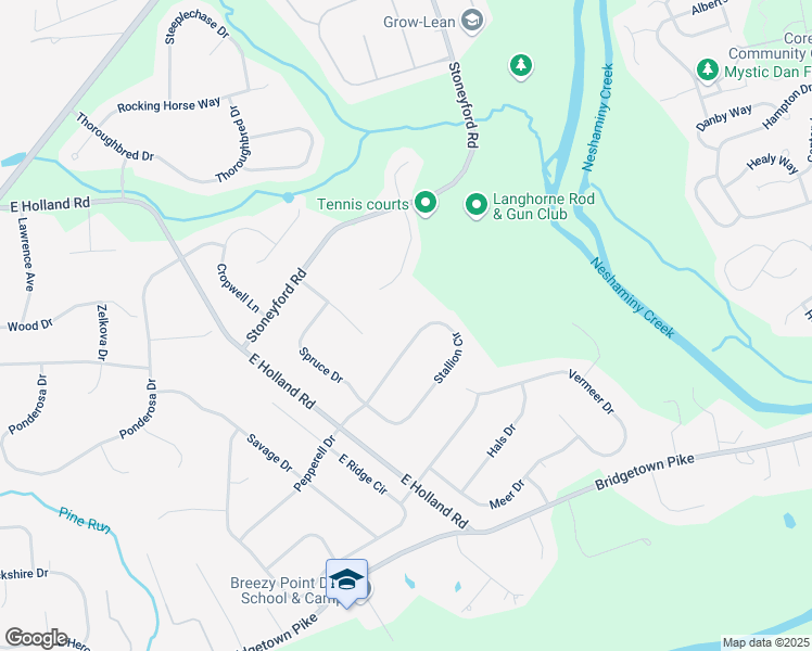 map of restaurants, bars, coffee shops, grocery stores, and more near 28 Stallion Circle in Langhorne
