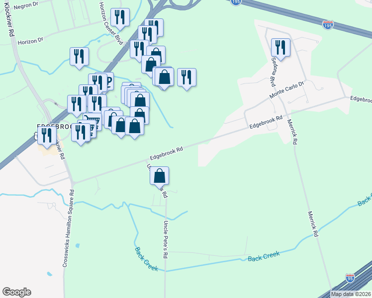 map of restaurants, bars, coffee shops, grocery stores, and more near 115 Edgebrook Road in Trenton