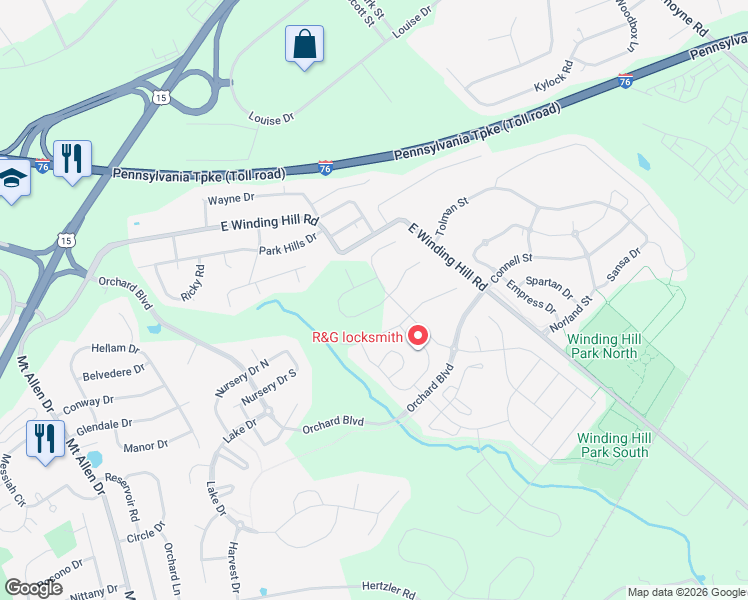 map of restaurants, bars, coffee shops, grocery stores, and more near 483 Apple Hollow Road in Mechanicsburg
