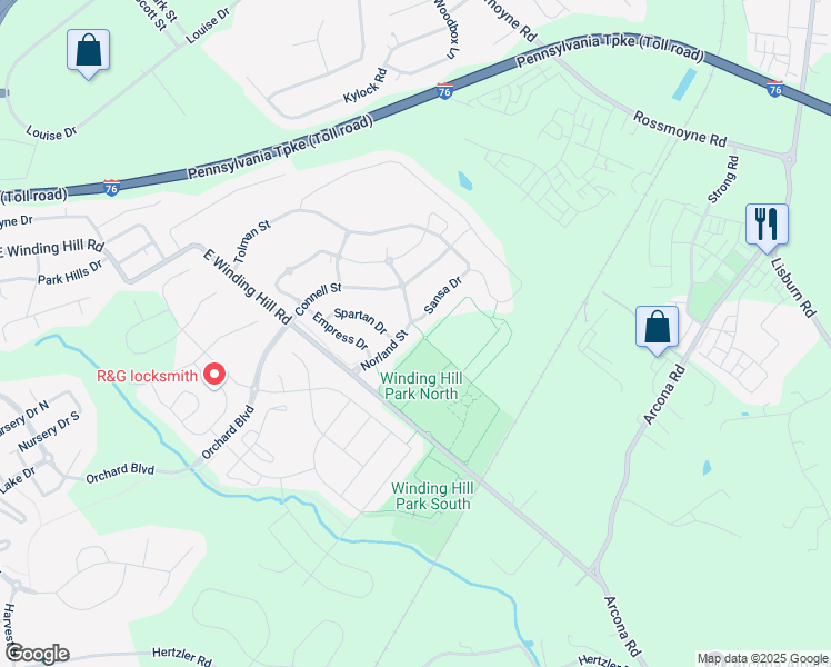 map of restaurants, bars, coffee shops, grocery stores, and more near 952 Norland Street in Mechanicsburg