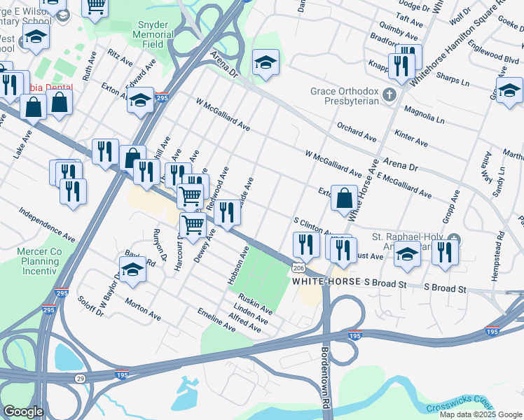 map of restaurants, bars, coffee shops, grocery stores, and more near 71 Homestead Avenue in Hamilton Township