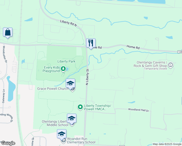 map of restaurants, bars, coffee shops, grocery stores, and more near 7544 County Road 9 in Powell