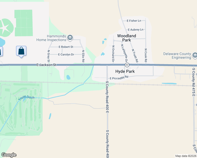 map of restaurants, bars, coffee shops, grocery stores, and more near 6405 East Piccadilly Road in Muncie