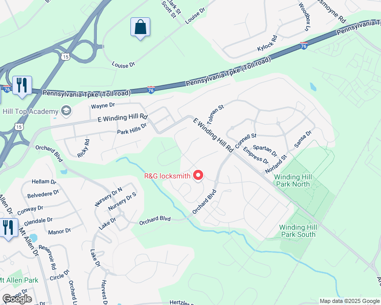 map of restaurants, bars, coffee shops, grocery stores, and more near 482 Apple Hollow Road in Mechanicsburg