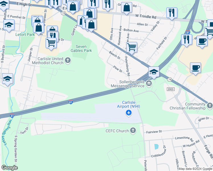 map of restaurants, bars, coffee shops, grocery stores, and more near 120 Sable Drive in Carlisle
