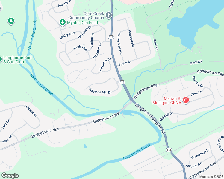 map of restaurants, bars, coffee shops, grocery stores, and more near 584 Heatons Mill Drive in Langhorne