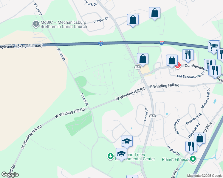 map of restaurants, bars, coffee shops, grocery stores, and more near 1355 Ashton Road in Mechanicsburg
