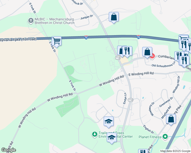 map of restaurants, bars, coffee shops, grocery stores, and more near 1355 Ashton Road in Mechanicsburg