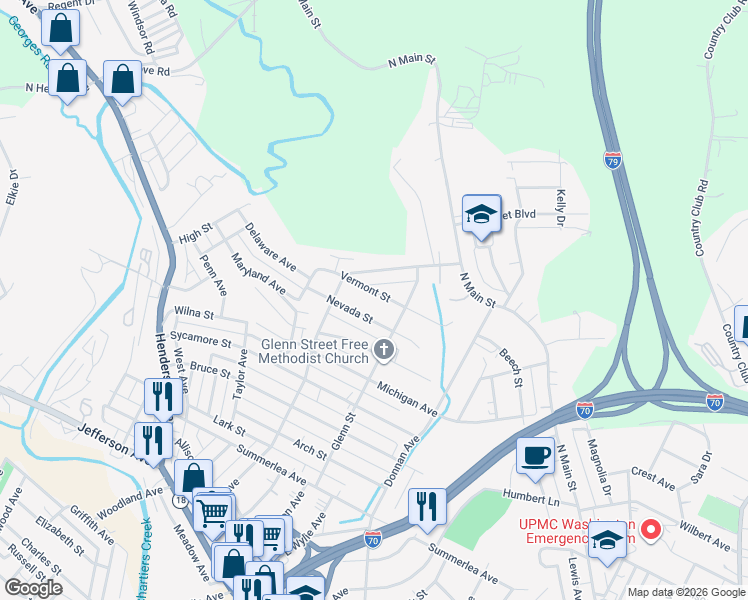 map of restaurants, bars, coffee shops, grocery stores, and more near 845 Glenn Street in Washington