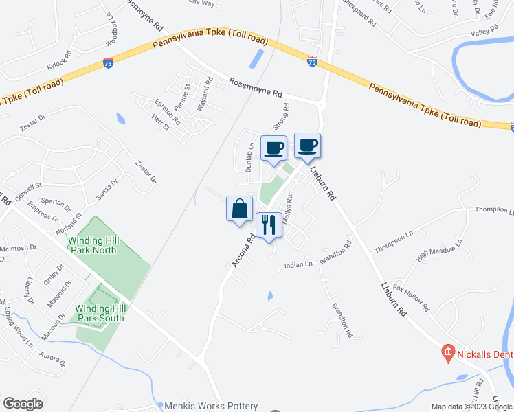 map of restaurants, bars, coffee shops, grocery stores, and more near 3257 Lark Way in Mechanicsburg