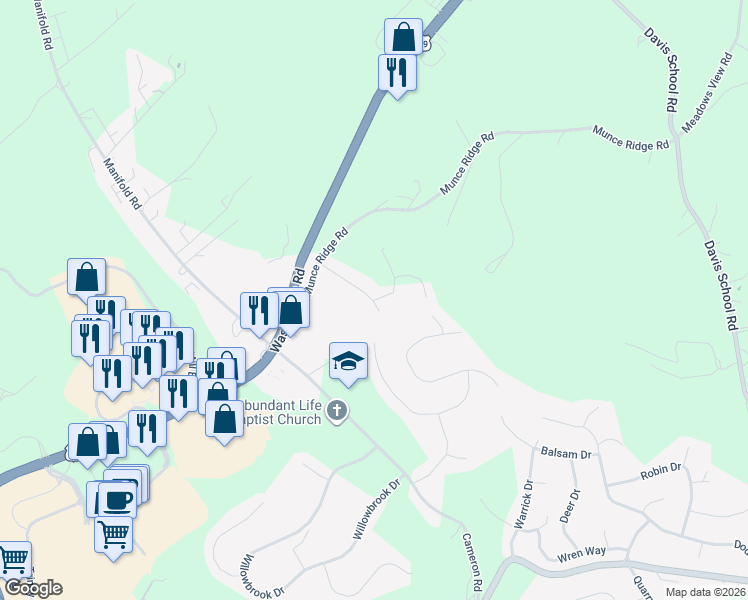 map of restaurants, bars, coffee shops, grocery stores, and more near 9 Kingswood Court in Washington