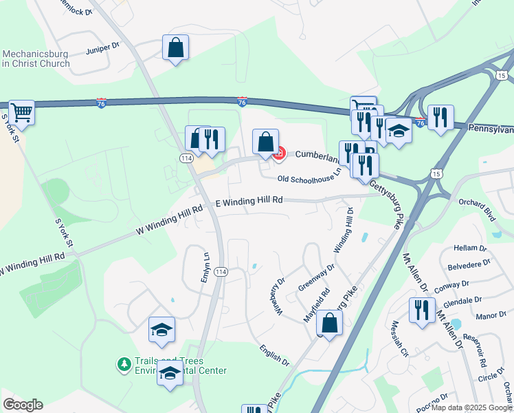 map of restaurants, bars, coffee shops, grocery stores, and more near 6 Reynolds Street in Mechanicsburg
