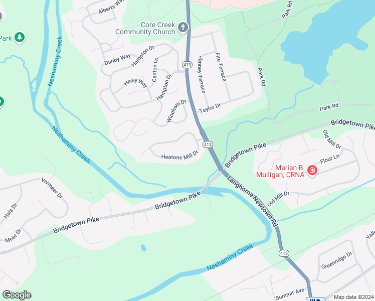 map of restaurants, bars, coffee shops, grocery stores, and more near 584 Heatons Mill Drive in Langhorne