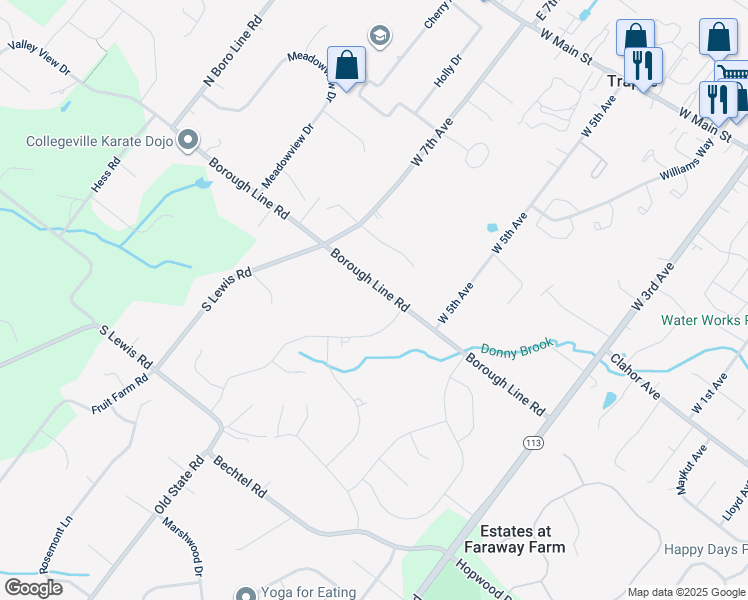 map of restaurants, bars, coffee shops, grocery stores, and more near 590 Borough Line Road in Trappe