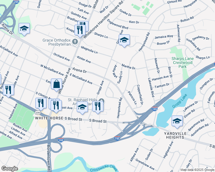 map of restaurants, bars, coffee shops, grocery stores, and more near 1940 Arena Drive in Hamilton Township