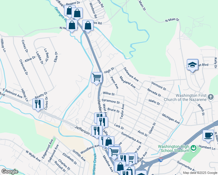 map of restaurants, bars, coffee shops, grocery stores, and more near 630 Circle Alley in Washington