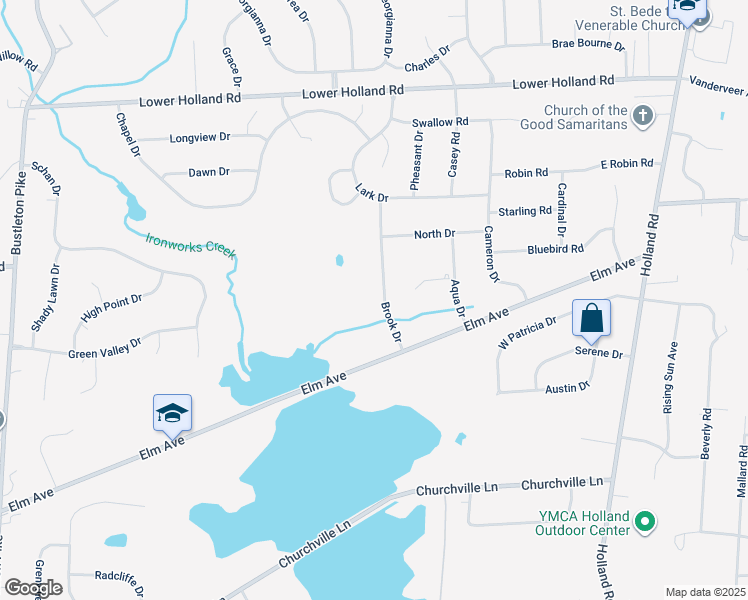 map of restaurants, bars, coffee shops, grocery stores, and more near 48 Brook Drive in Churchville