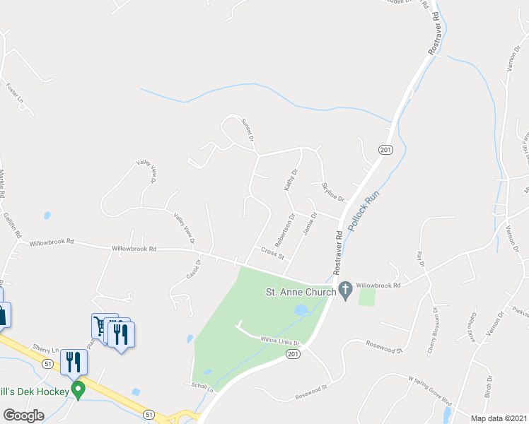 map of restaurants, bars, coffee shops, grocery stores, and more near 253 Skyline Drive in Belle Vernon