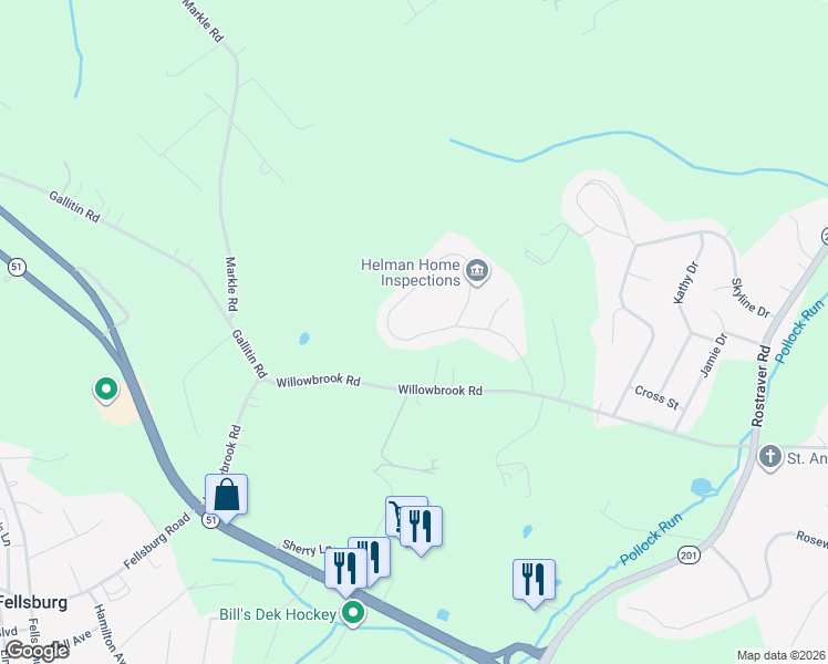 map of restaurants, bars, coffee shops, grocery stores, and more near 138 Valley View Drive in Belle Vernon