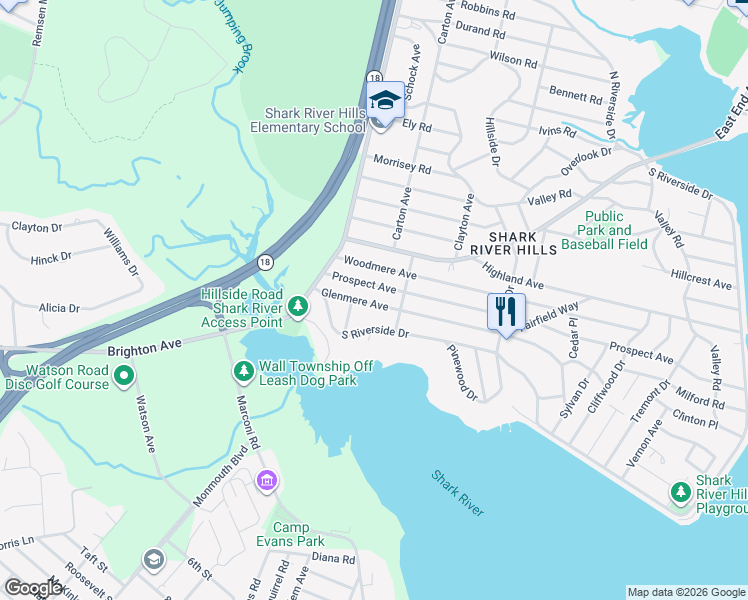 map of restaurants, bars, coffee shops, grocery stores, and more near 514 Prospect Avenue in Neptune City