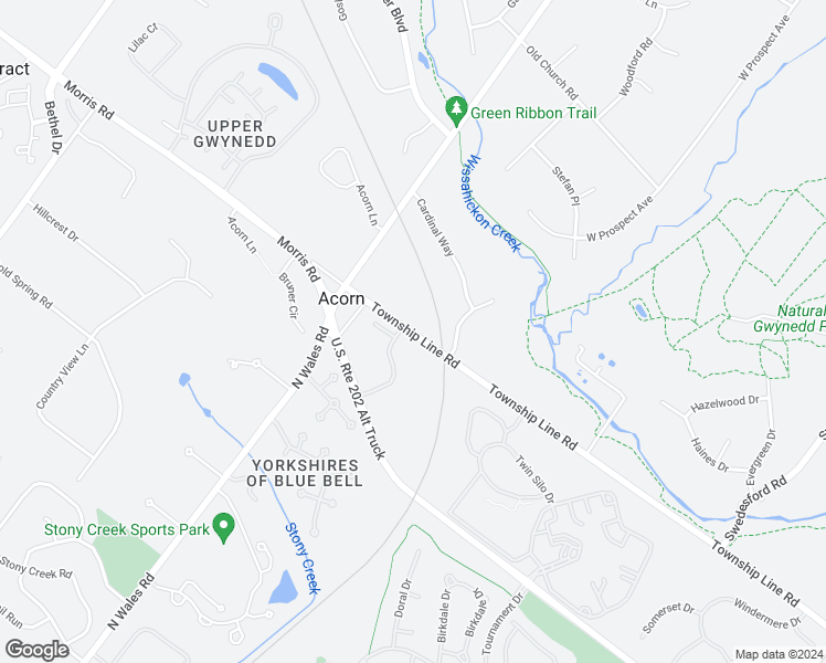 map of restaurants, bars, coffee shops, grocery stores, and more near 149 Township Line Road in Blue Bell