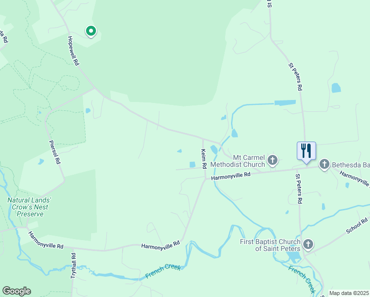 map of restaurants, bars, coffee shops, grocery stores, and more near 260 Hopewell Road in Elverson