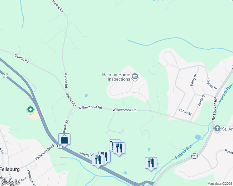 map of restaurants, bars, coffee shops, grocery stores, and more near 130 Valley View Drive in Belle Vernon