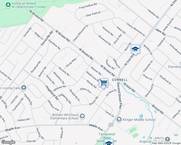 map of restaurants, bars, coffee shops, grocery stores, and more near 411 Shallcross Road in Southampton