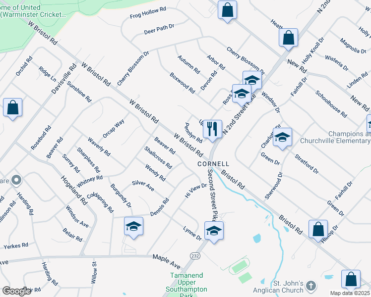 map of restaurants, bars, coffee shops, grocery stores, and more near 480 West Bristol Road in Southampton