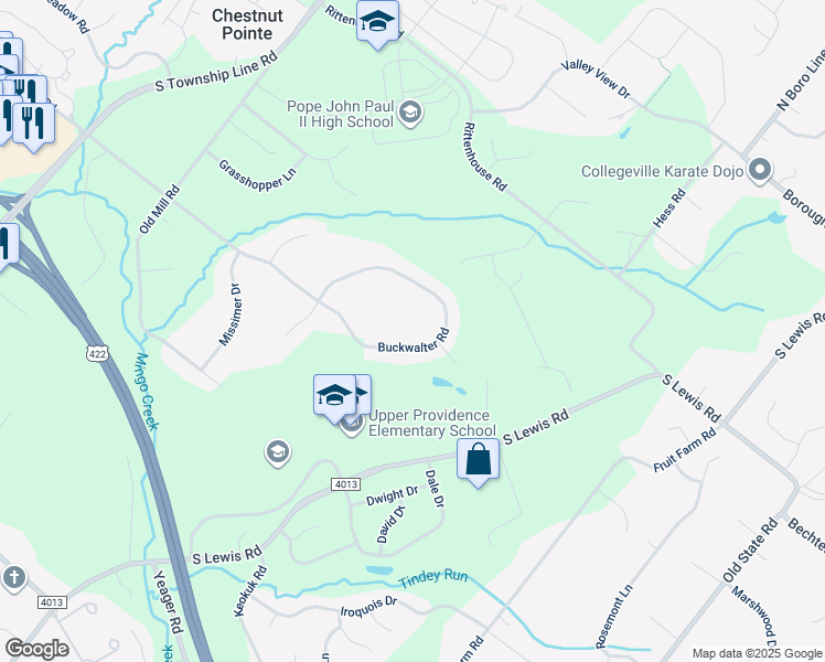 map of restaurants, bars, coffee shops, grocery stores, and more near 154 Buckwalter Rd in Royersford