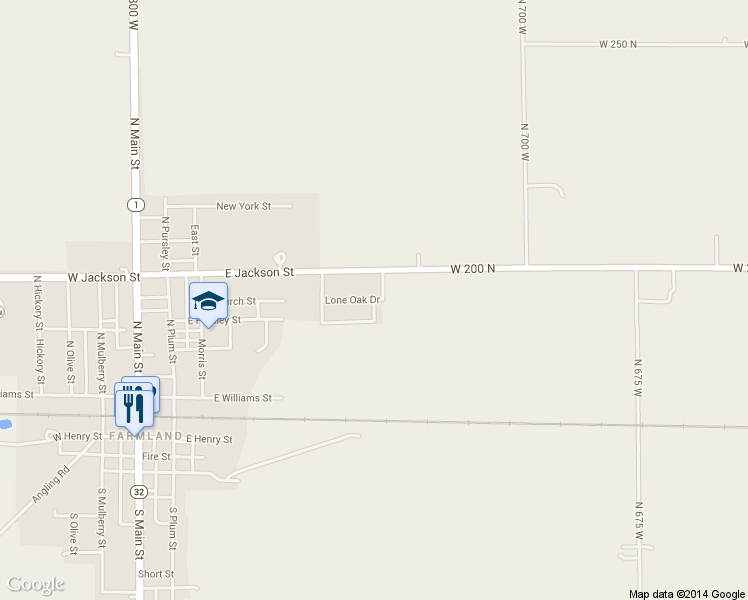 map of restaurants, bars, coffee shops, grocery stores, and more near 504 Lone Oak Drive in Farmland