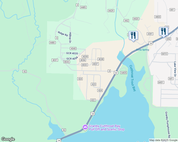 map of restaurants, bars, coffee shops, grocery stores, and more near 278 County Road in Grand Lake