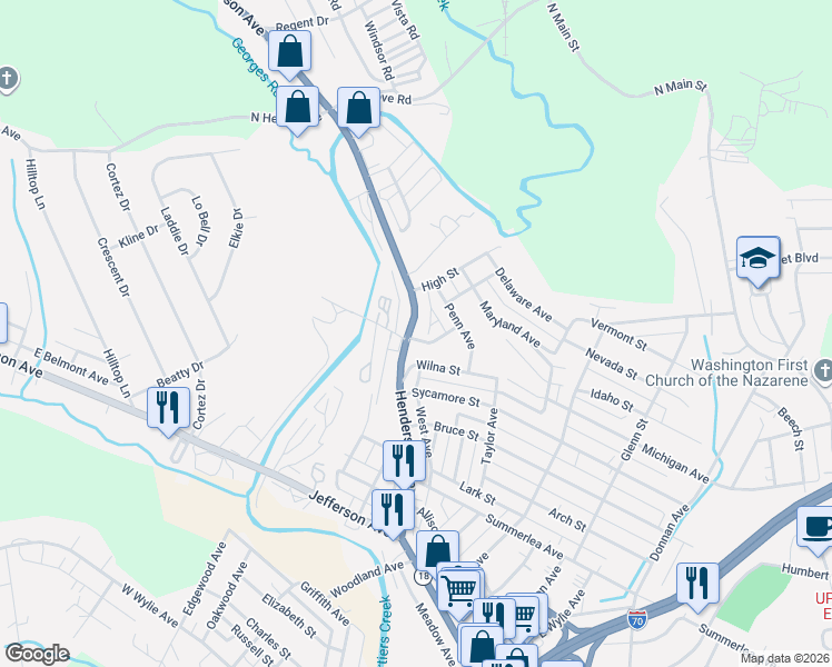 map of restaurants, bars, coffee shops, grocery stores, and more near 630 Circle Alley in Washington
