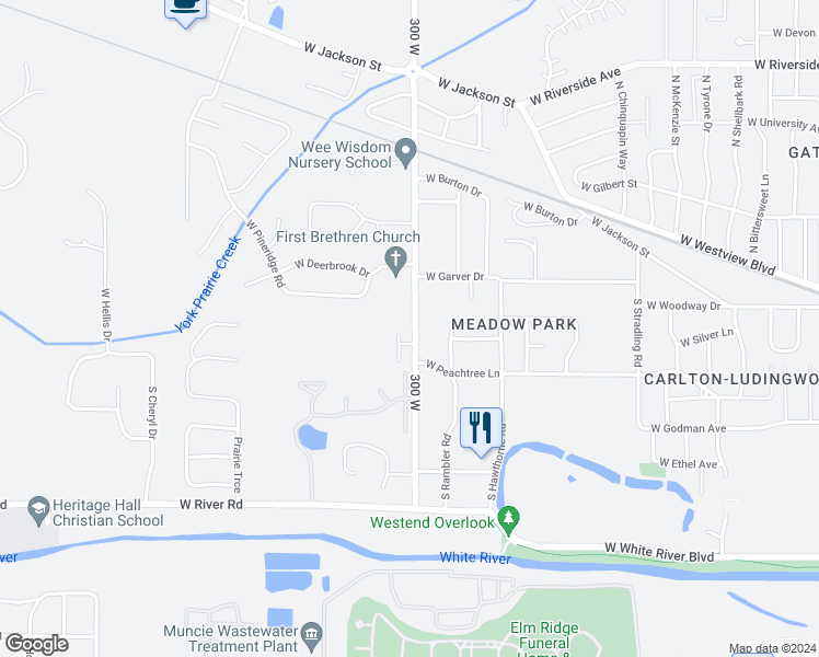 map of restaurants, bars, coffee shops, grocery stores, and more near 300 300 West in Muncie