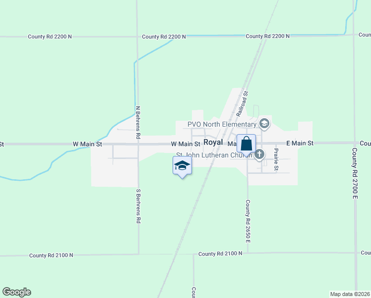map of restaurants, bars, coffee shops, grocery stores, and more near 201 West Main Street in Royal