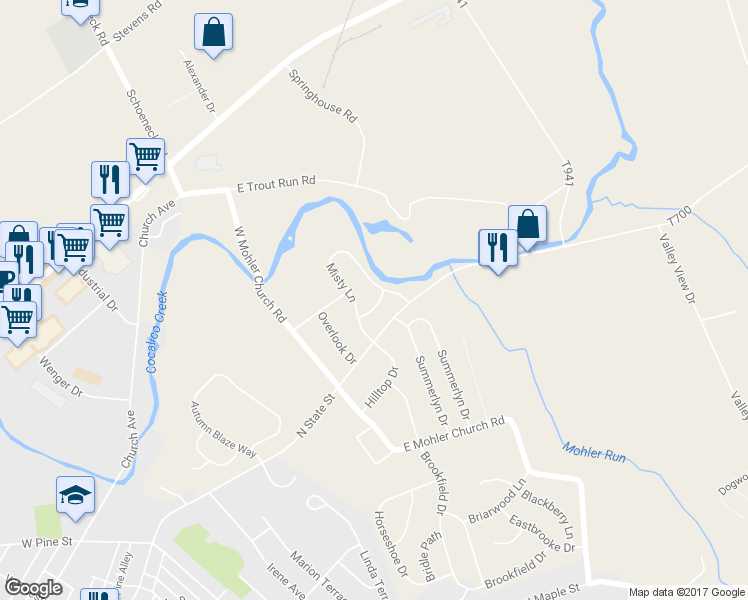 map of restaurants, bars, coffee shops, grocery stores, and more near 10 Creek Lane in Ephrata