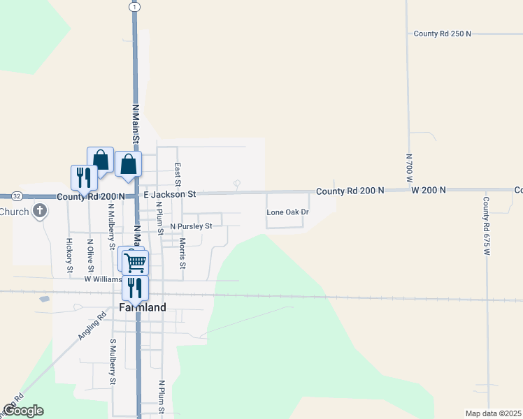 map of restaurants, bars, coffee shops, grocery stores, and more near 501 Wolf Street in Farmland