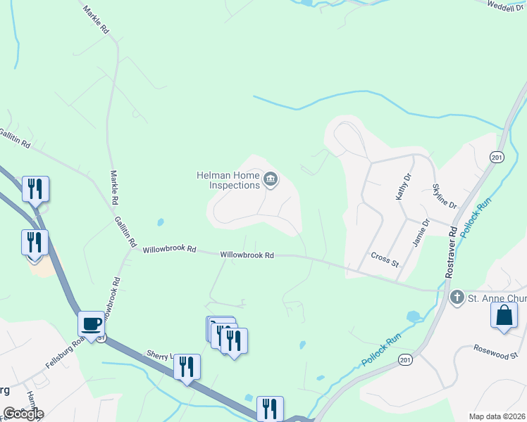 map of restaurants, bars, coffee shops, grocery stores, and more near 122 Valley View Drive in Belle Vernon