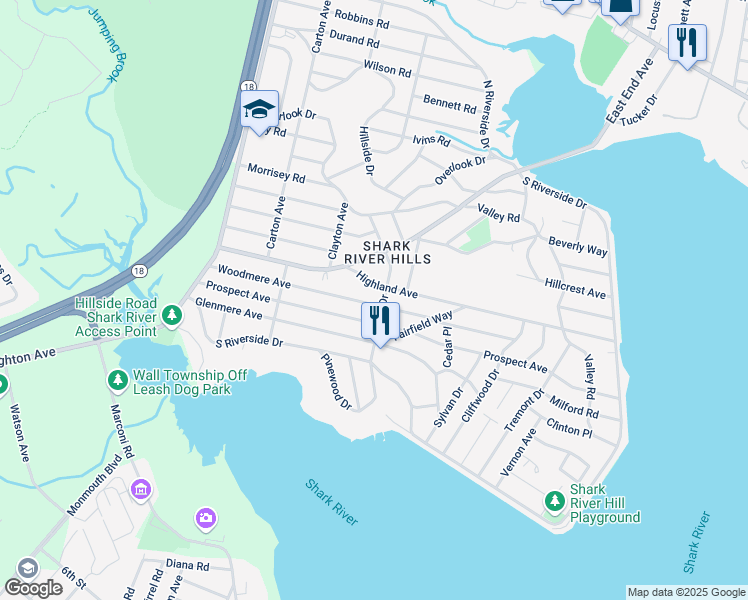 map of restaurants, bars, coffee shops, grocery stores, and more near 403 Woodmere Avenue in Neptune City