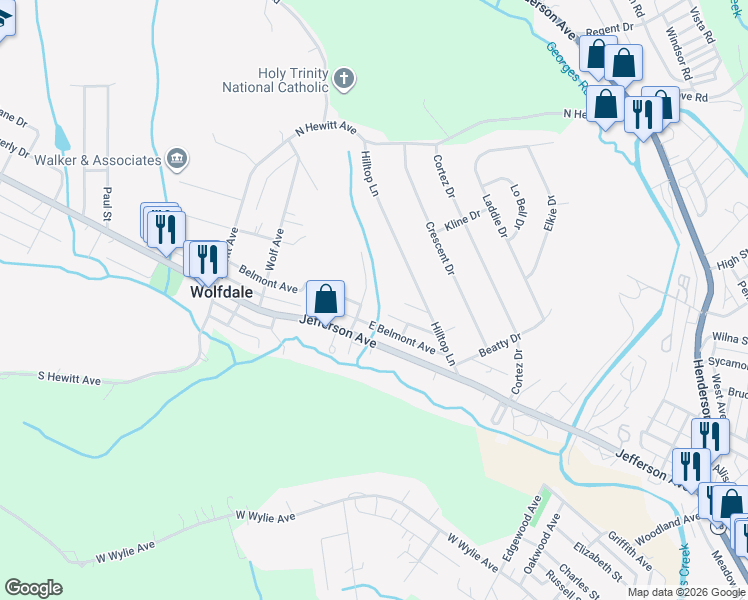 map of restaurants, bars, coffee shops, grocery stores, and more near 116 Melody Lane in Washington