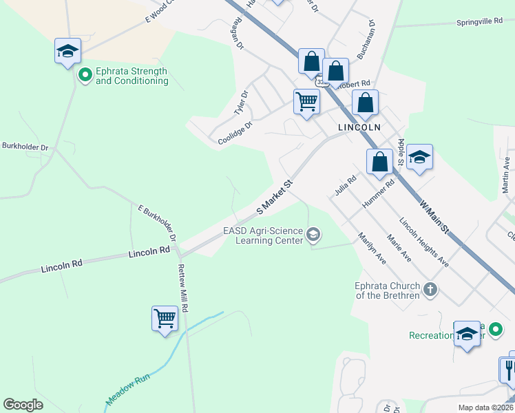 map of restaurants, bars, coffee shops, grocery stores, and more near 198 South Market Street in Lititz